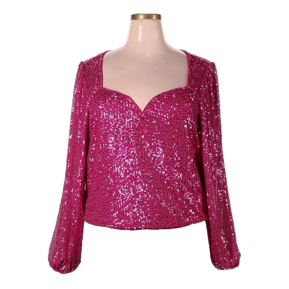 NWT Torrid Pink Sequin Sweetheart Long Sleeve Party Top Blouse 3X Plus